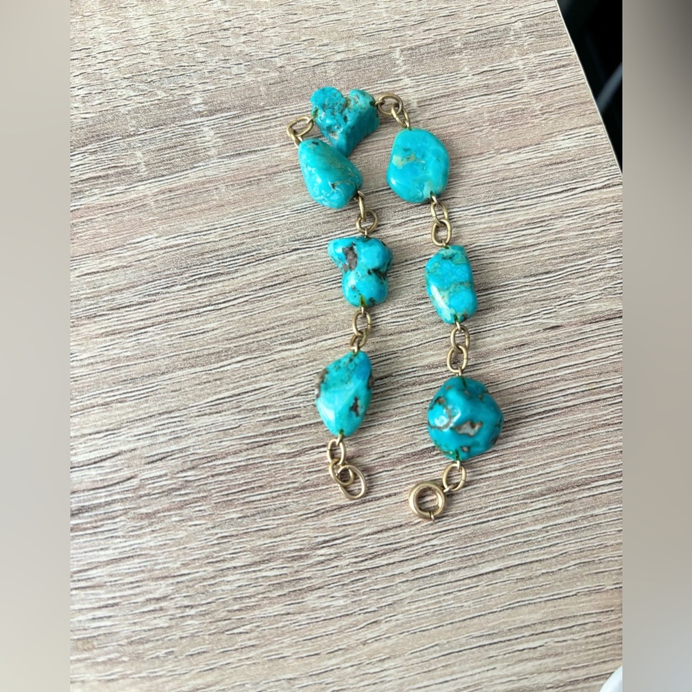 Vintage gold tone and turquoise chunk bracelet - Picture 5 of 6